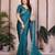 Teal color satin chiffon fabric designer embroidered ethnic saree