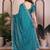 Teal color satin chiffon fabric designer embroidered ethnic saree