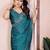 Teal color satin chiffon fabric designer embroidered ethnic saree