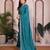 Teal color satin chiffon fabric designer embroidered ethnic saree