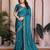 Teal color satin chiffon fabric designer embroidered ethnic saree