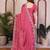 Pink color satin chiffon fabric designer embroidered ethnic saree