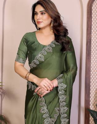 Mahendi satin chiffon embroidered ethnic saree 3