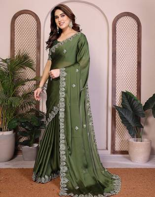 Mahendi satin chiffon embroidered ethnic saree 4