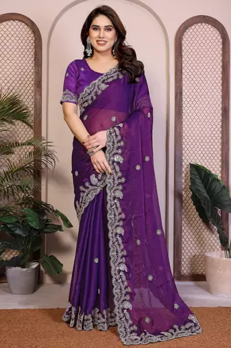 Purple color designer fendy chiffon saree for classy bollywood looks