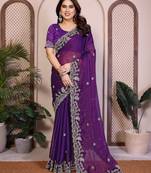 Purple color designer fendy chiffon saree for classy bollywood looks