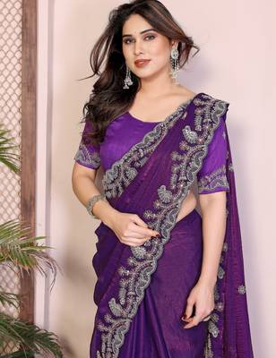 Purple chiffon saree classy looks 3