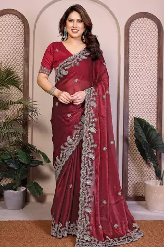Maroon color designer fendy chiffon saree for classy bollywood looks