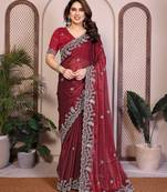 Maroon color designer fendy chiffon saree for classy bollywood looks
