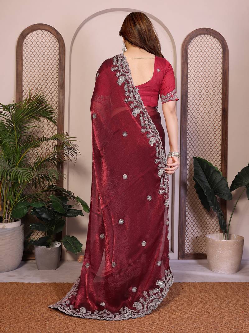 Maroon color designer fendy chiffon saree for classy bollywood looks