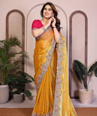 Yellow chiffon saree classy looks 5