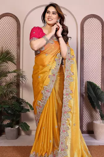 Yellow chiffon saree classy looks