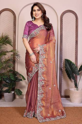 Gold color designer fendy chiffon saree for classy bollywood looks