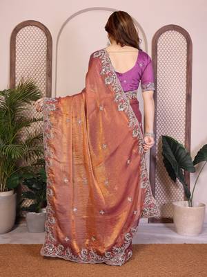 Gold chiffon saree classy looks 2