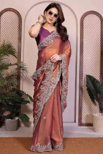 Gold chiffon saree classy looks