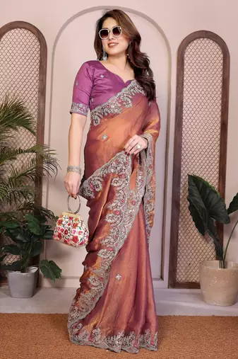 Gold chiffon saree classy looks