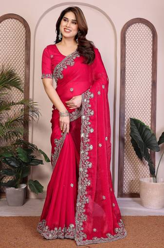 Pink color designer fendy chiffon saree for classy bollywood looks