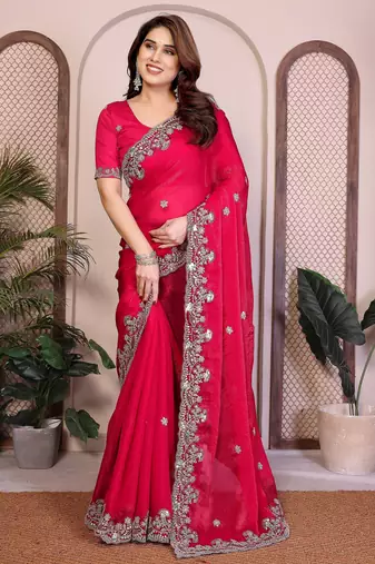 Pink color designer fendy chiffon saree for classy bollywood looks