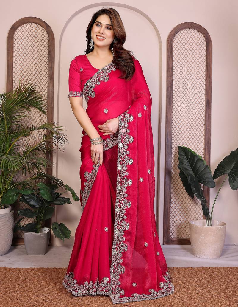 Pink color designer fendy chiffon saree for classy bollywood looks