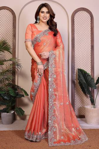 Orange color designer fendy chiffon saree for classy bollywood looks