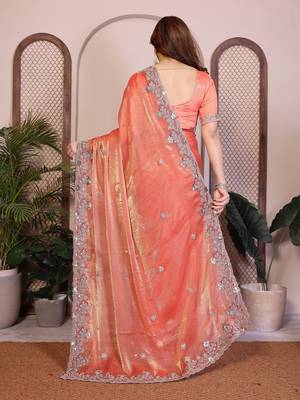 Orange chiffon saree classy looks 2