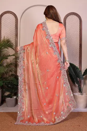 Orange chiffon saree classy looks