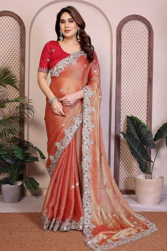 Orange color designer fendy chiffon saree for classy bollywood looks