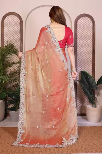 Orange chiffon saree classy looks