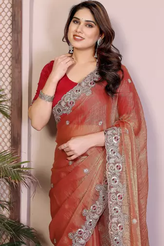 Orange chiffon saree classy looks