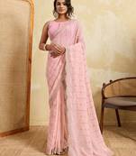 Pink color beautiful georgette fabric glamorous embroidered saree