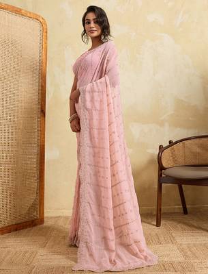 Pink georgette glamorous embroidered saree 4