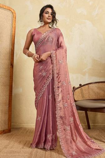 Purple color beautiful fendy chiffon fabric glamorous embroidered saree