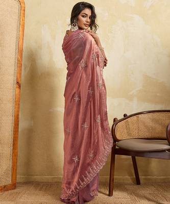 Purple chiffon glamorous embroidered saree 2