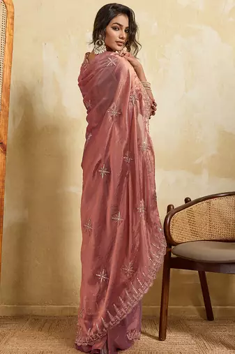 Purple chiffon glamorous embroidered saree