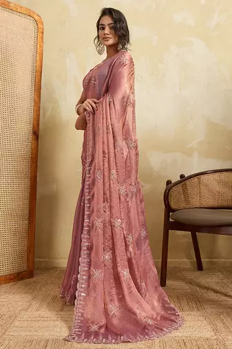 Purple chiffon glamorous embroidered saree