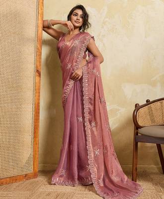 Purple chiffon glamorous embroidered saree 5