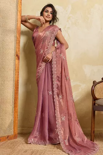 Purple chiffon glamorous embroidered saree