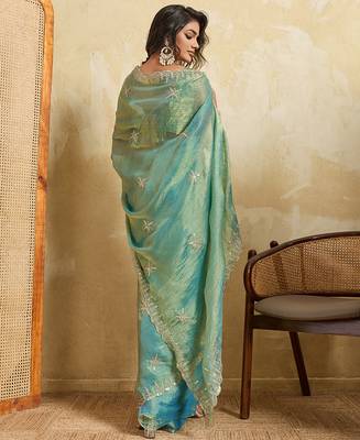 Sky blue chiffon glamorous embroidered saree 2