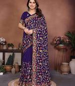 Purple color vichitra silk fabric designer embroidery work graceful partywear saree
