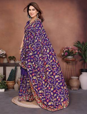 Purple vichitra silk blend embroidery work graceful partywear saree 5