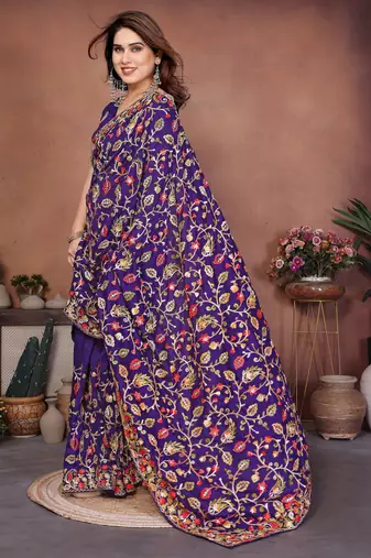 Purple vichitra silk blend embroidery work graceful partywear saree