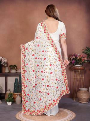 Off white georgette embroidery work graceful partywear saree 2
