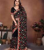 Black color georgette fabric designer embroidery work graceful partywear saree