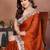 Rust color rangoli silk fabric designer embroidery work ceremonial saree