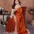 Rust color rangoli silk fabric designer embroidery work ceremonial saree