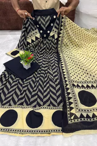 WOMEN unique zig-zag and tribal-inspired print cotton kurta with pant and dupatta 