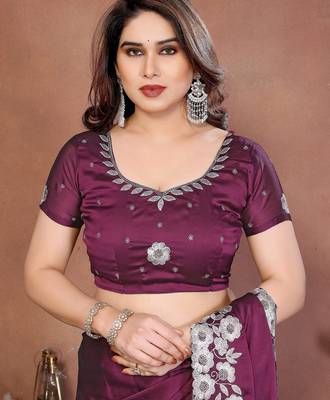 Wine rangoli silk blend embroidery work ceremonial saree 5