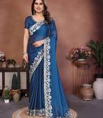 Firozi color rangoli silk fabric designer embroidery work ceremonial saree