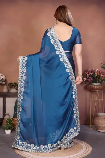 Firozi rangoli silk blend embroidery work ceremonial saree