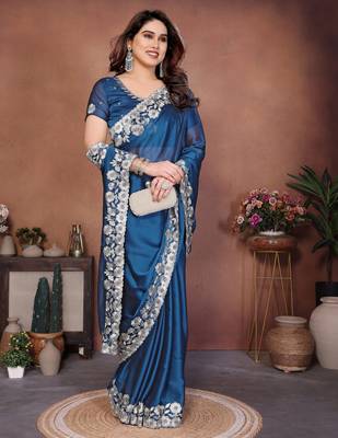 Firozi rangoli silk blend embroidery work ceremonial saree 4